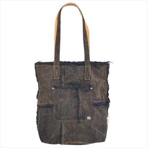URBAN OUTFITTERS BDG Denim Frayed-Seam Tote Bag in Brown/Black 17"x14"